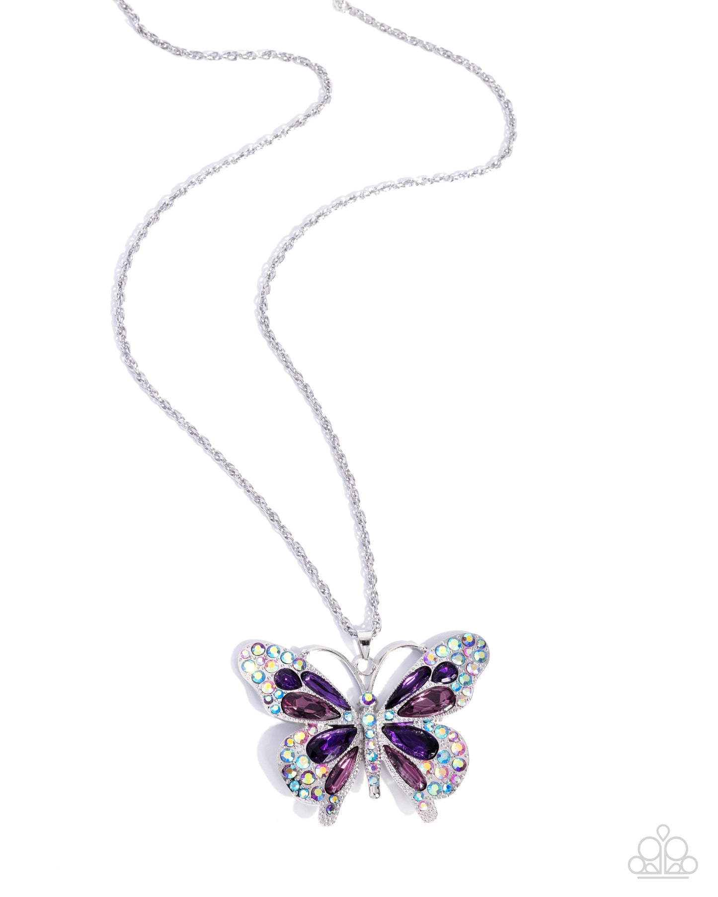 Butterfly-shaped pendant necklace on a white background