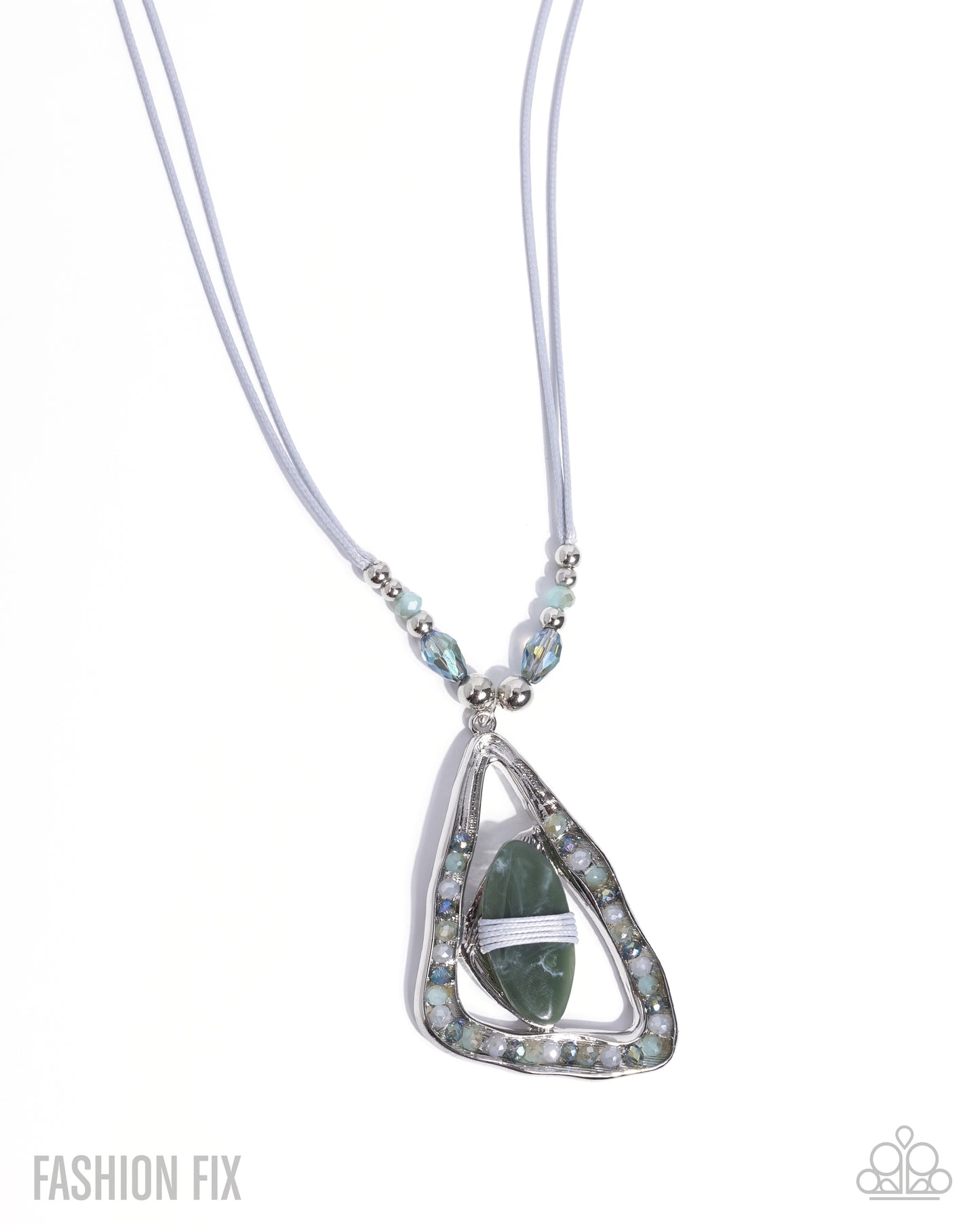 Necklace with a green pendant on a white background