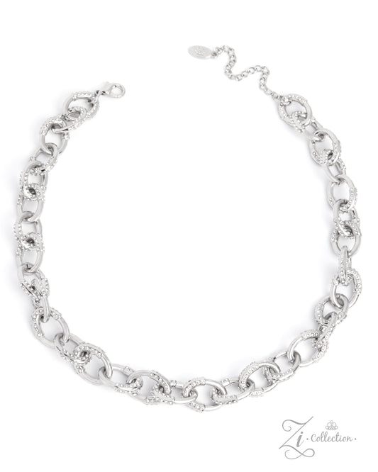 Virtuoso Paparazzi Zi Collection interlocking silver links lined with white rhinestones - necklace