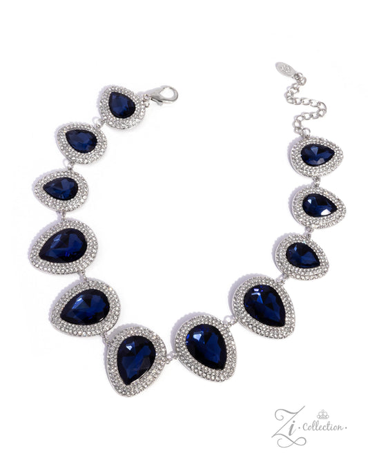 Sovereigness Paparazzi Zi Collection blue teardrop gems framed with white rhinestones - necklace
