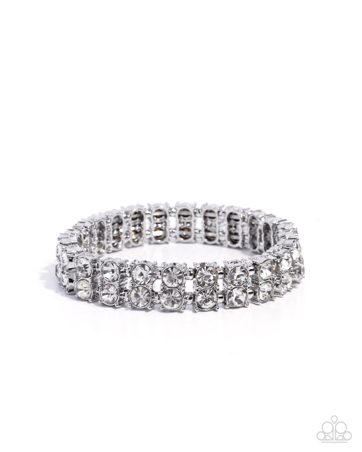 Silver bracelet with clear stones on a white background