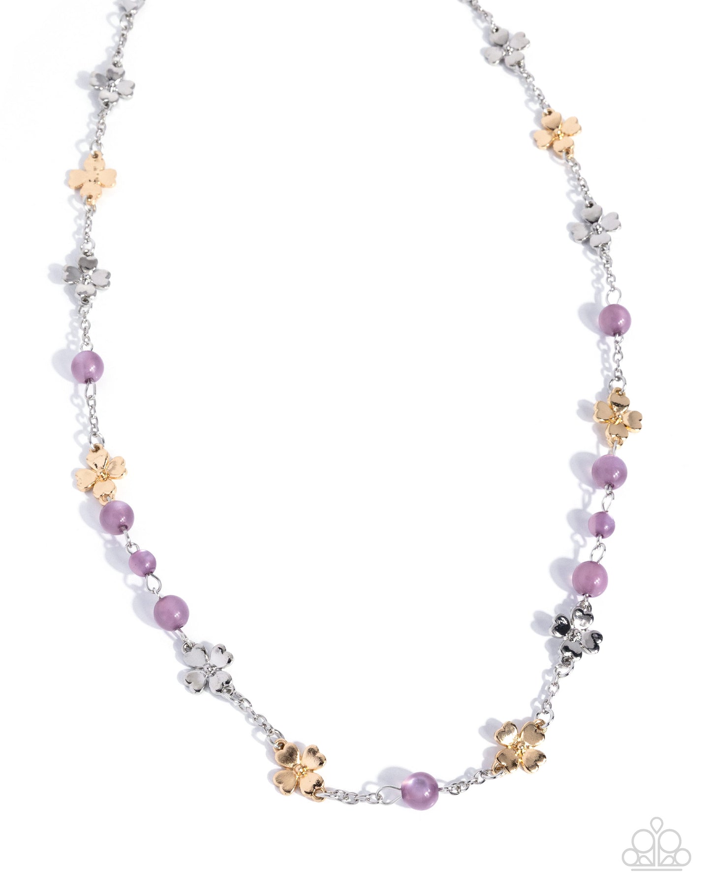 Necklace with floral and bead design on a white background