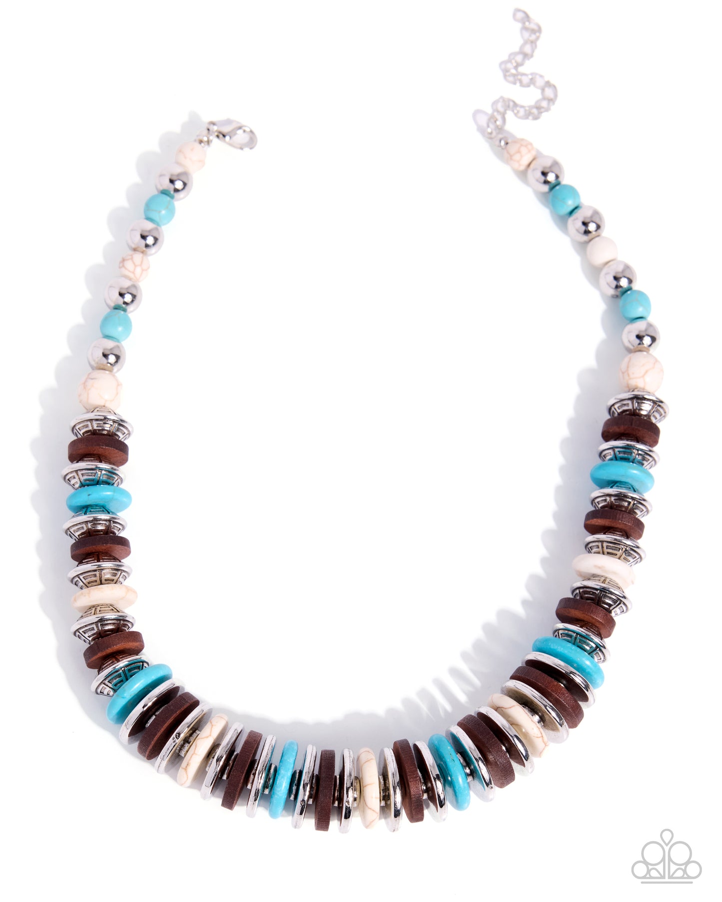 Multicolored beaded necklace on a white background