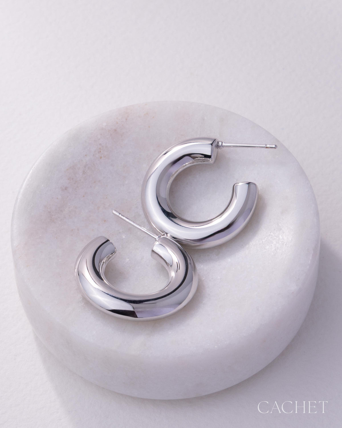 Pacifique rhodium hoop earrings worn view