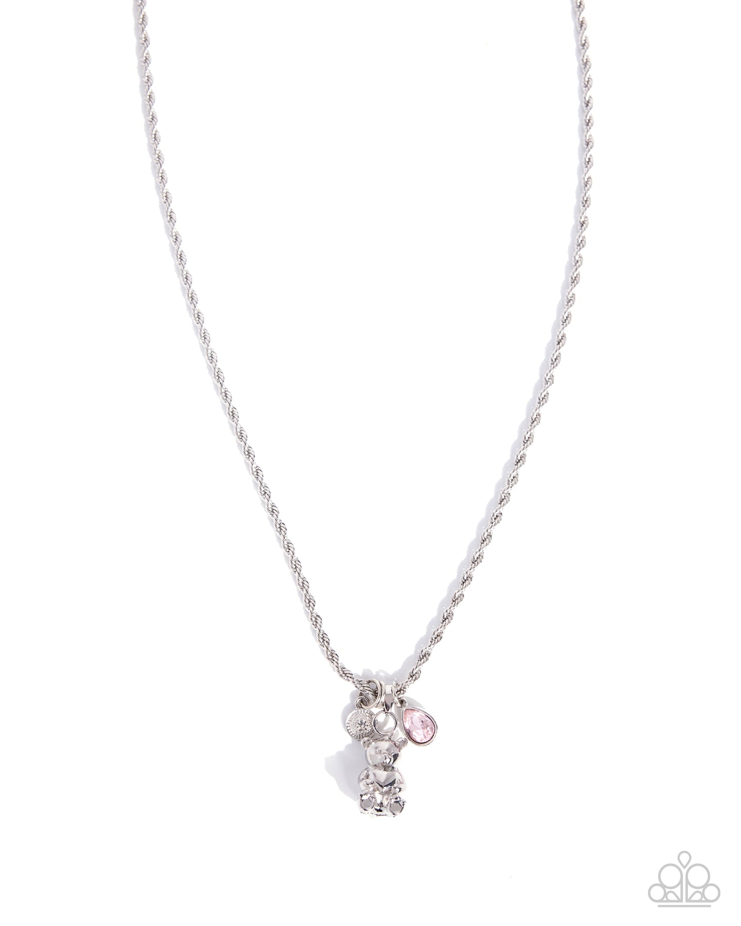 Necklace with small charms on a white background