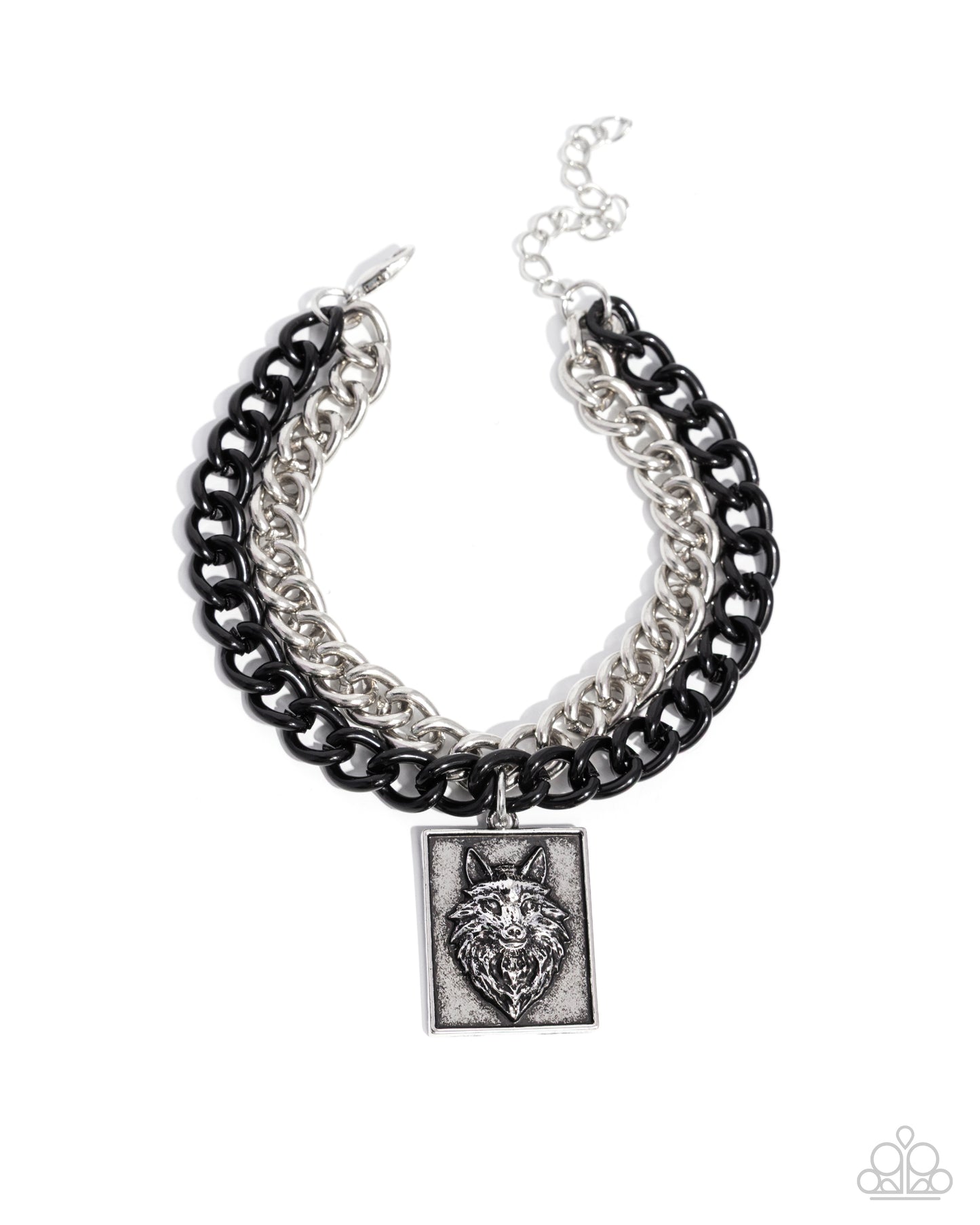 Necklace with black and silver chain design on a white background