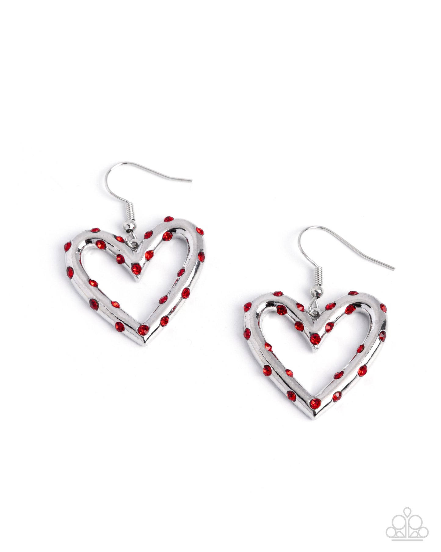 Heart-shaped earrings with red accents on a white background