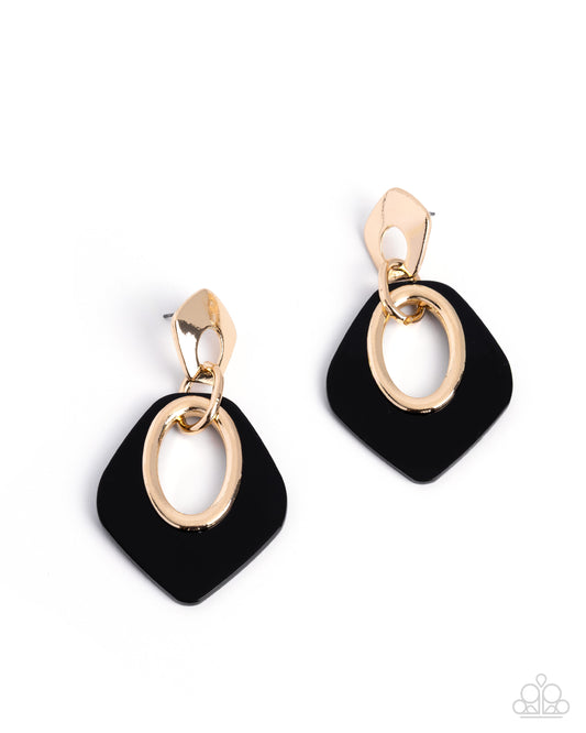 Fashionable Funk Black and Gold Pentagon Post Earrings