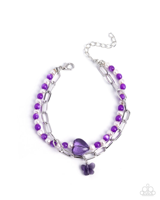 Better Butterfly purple layered bracelet with pearl, heart and butterfly charms