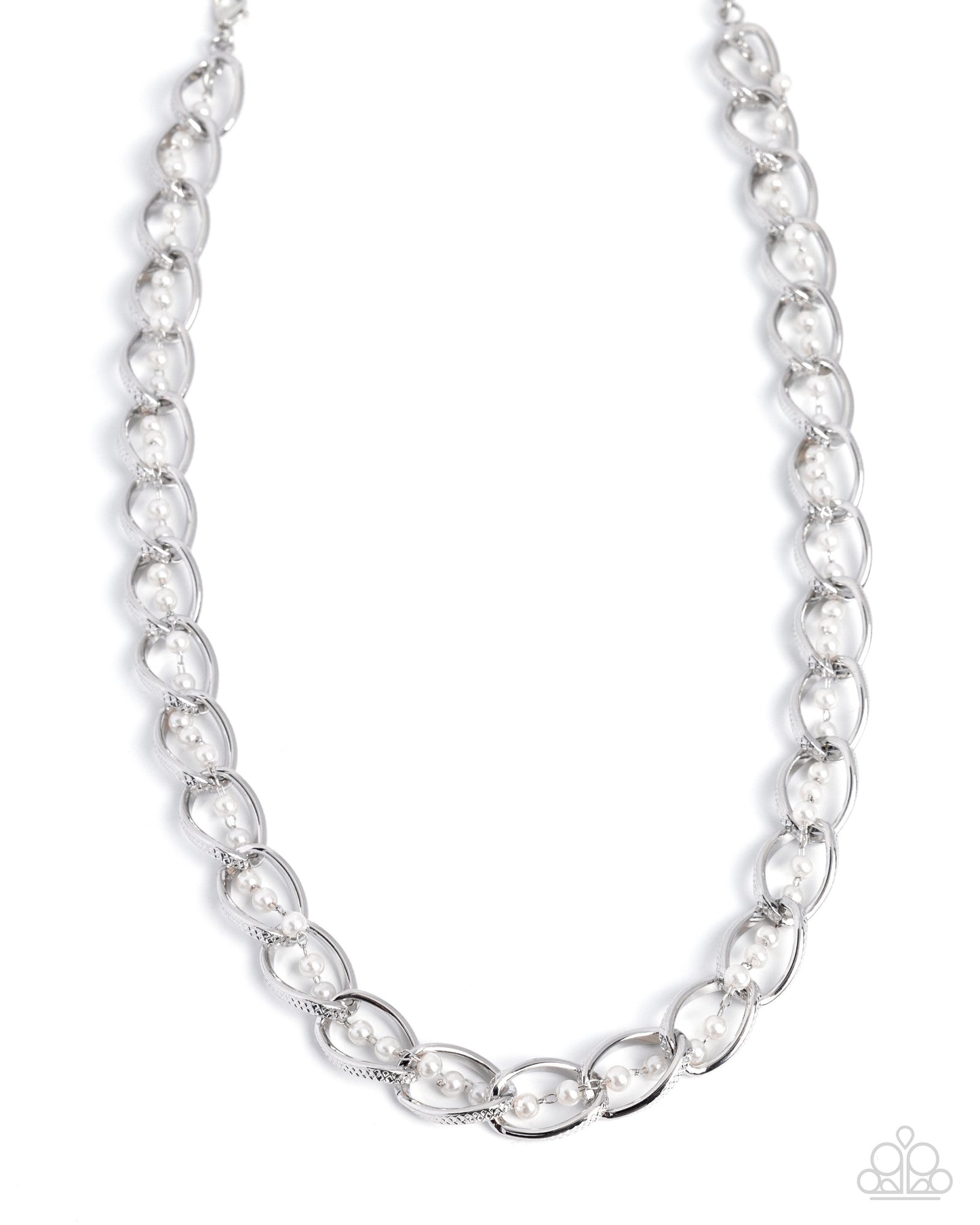 Silver chain necklace on a white background