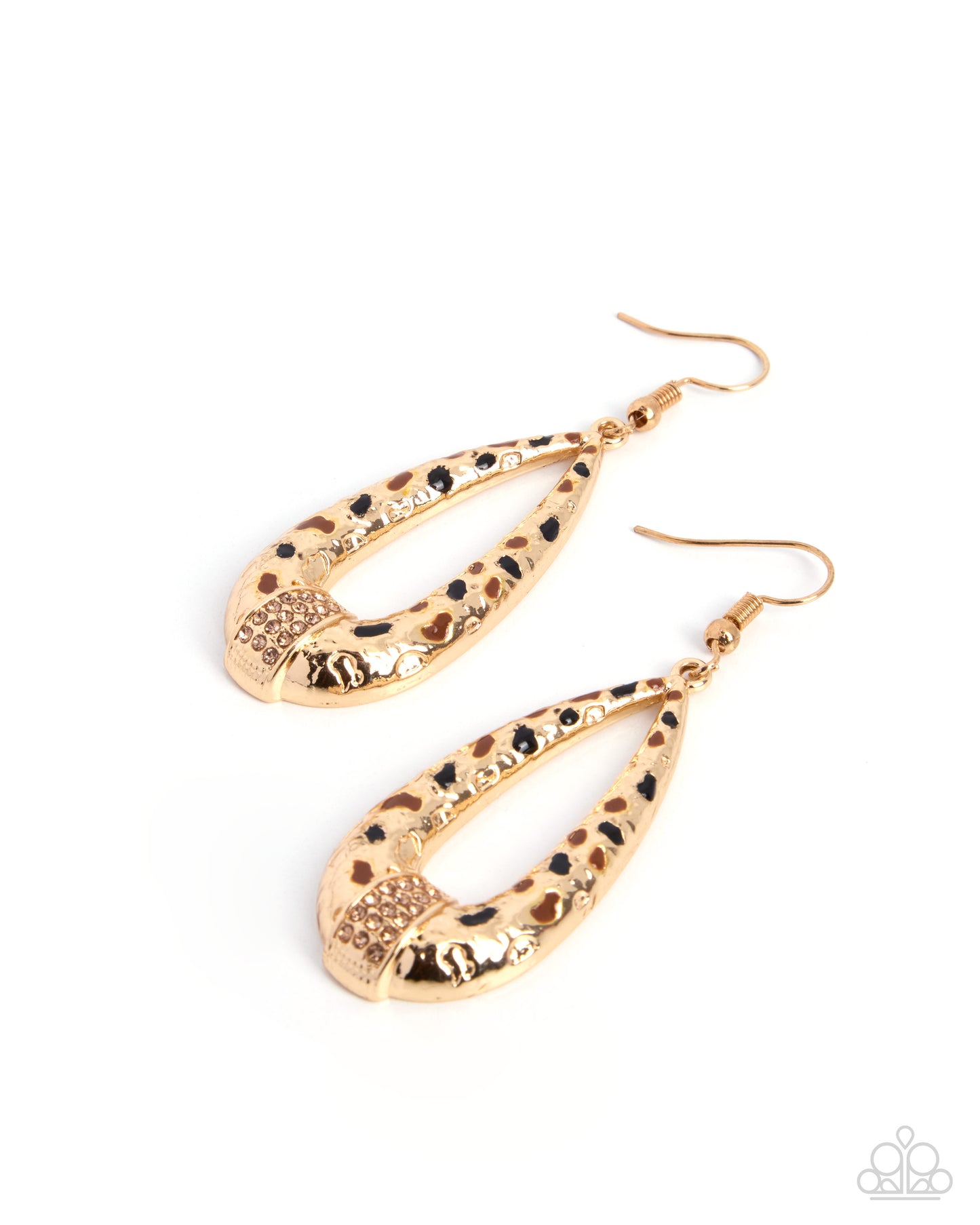 Gold snake-shaped earrings on a white background