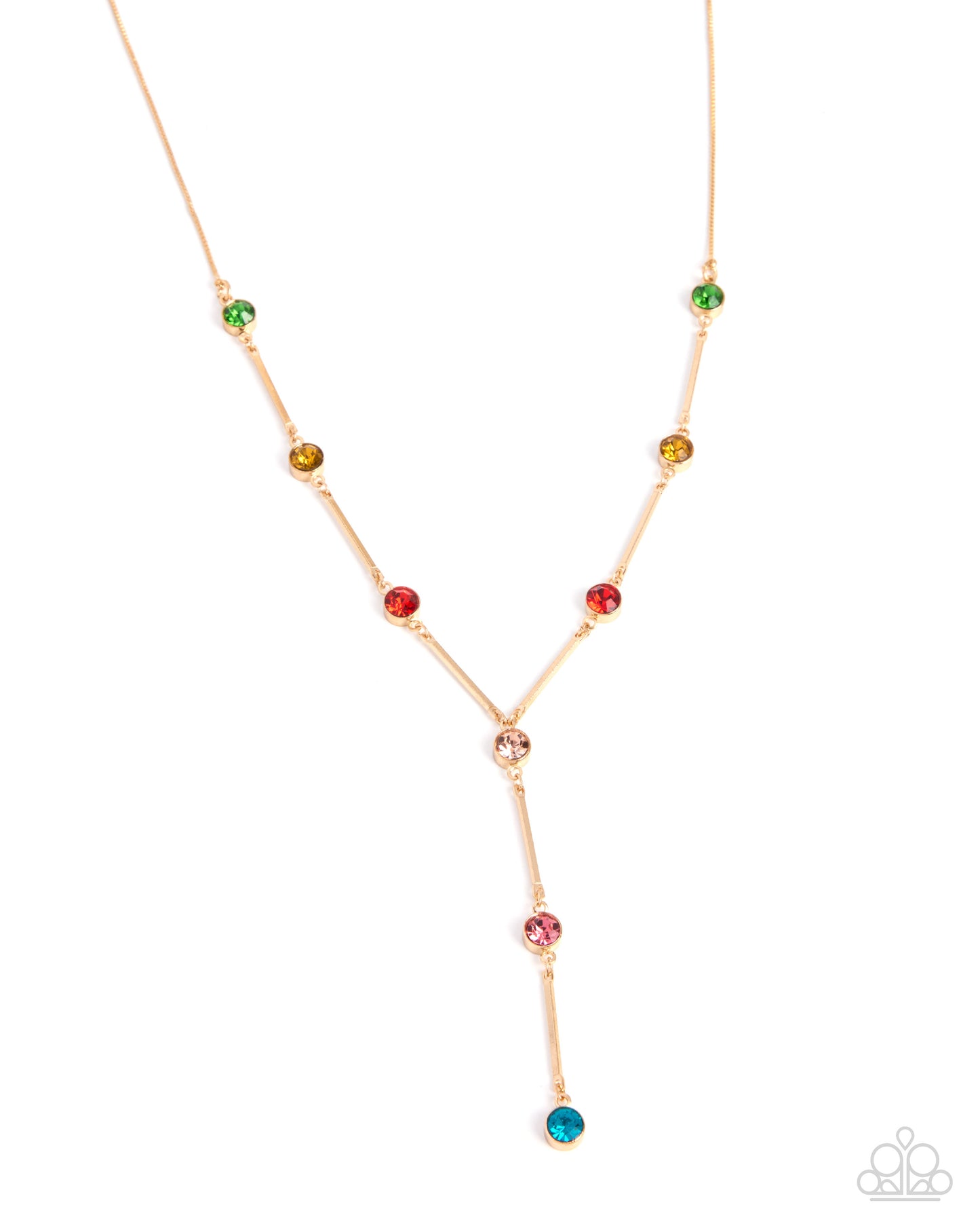 Necklace with multicolored beads on a white background