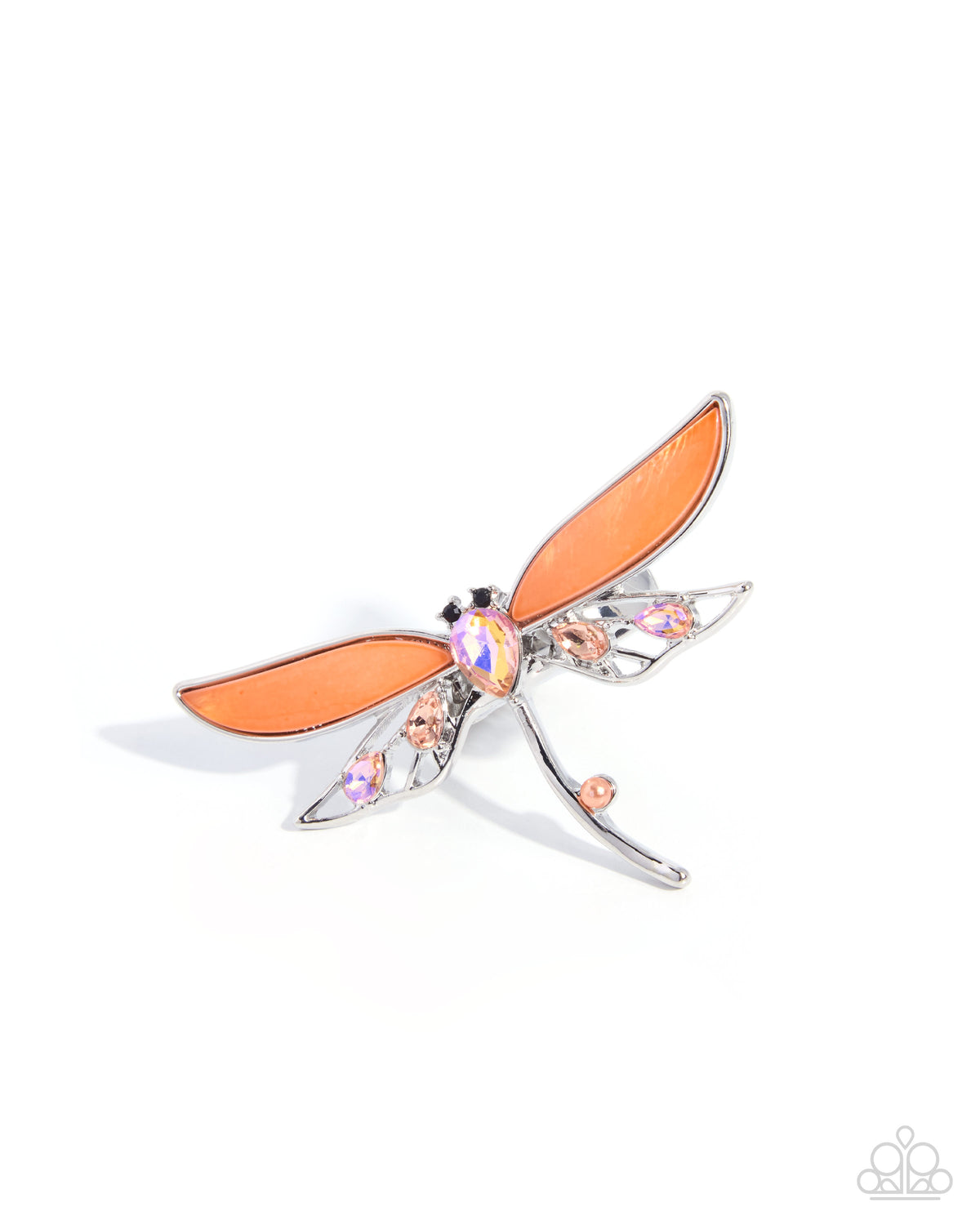 Dragonfly Demo Orange Shell & Gem Stretch Ring by Paparazzi Accessories