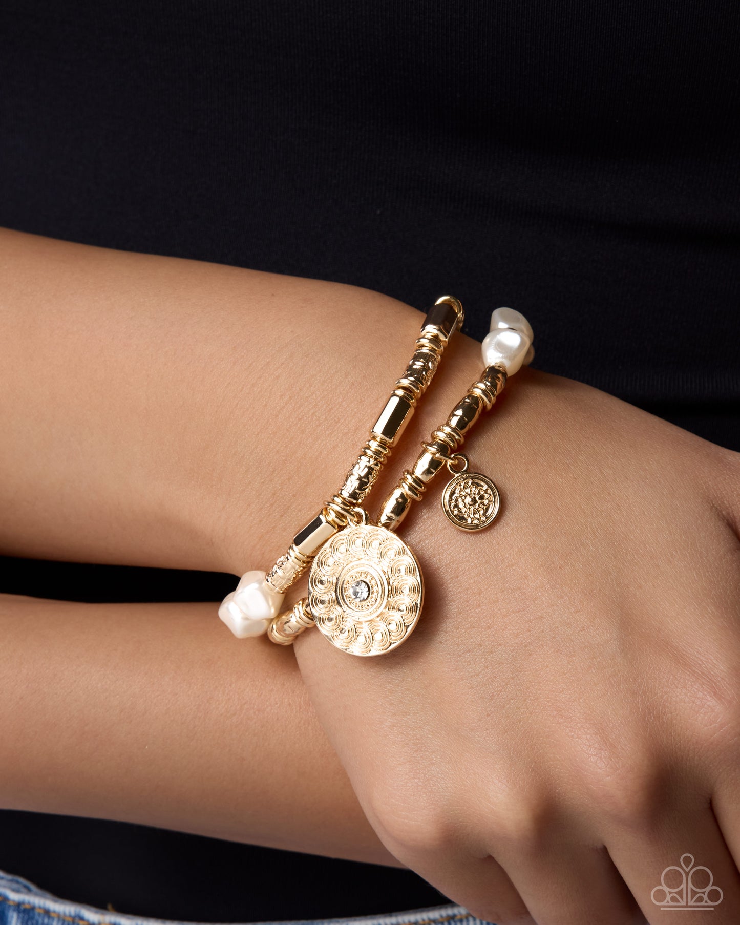 Vintage Beauty gold beaded stretch bracelet with textured high-shine beads by Jewelry by Bretta