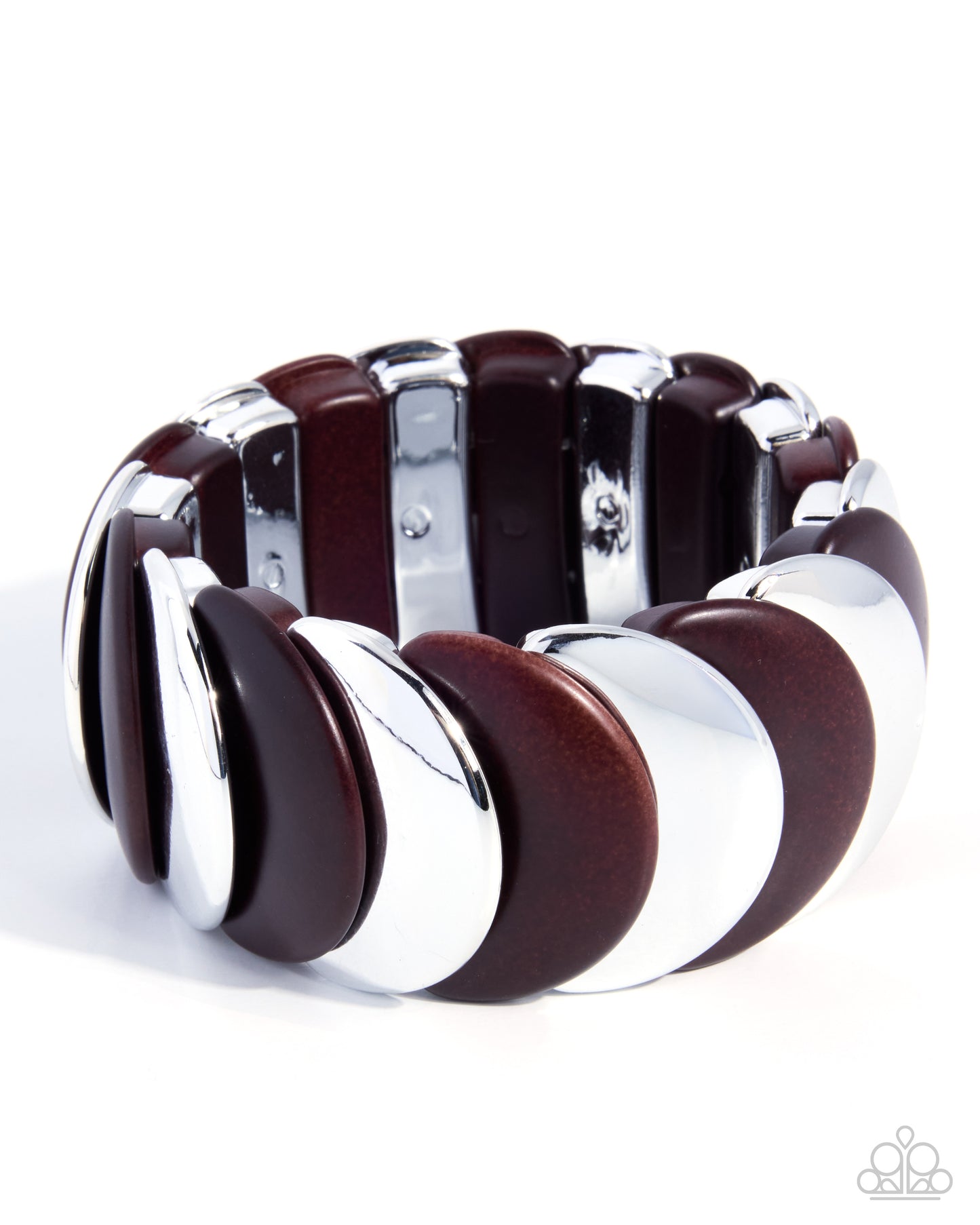Silver and brown bracelet on a white background