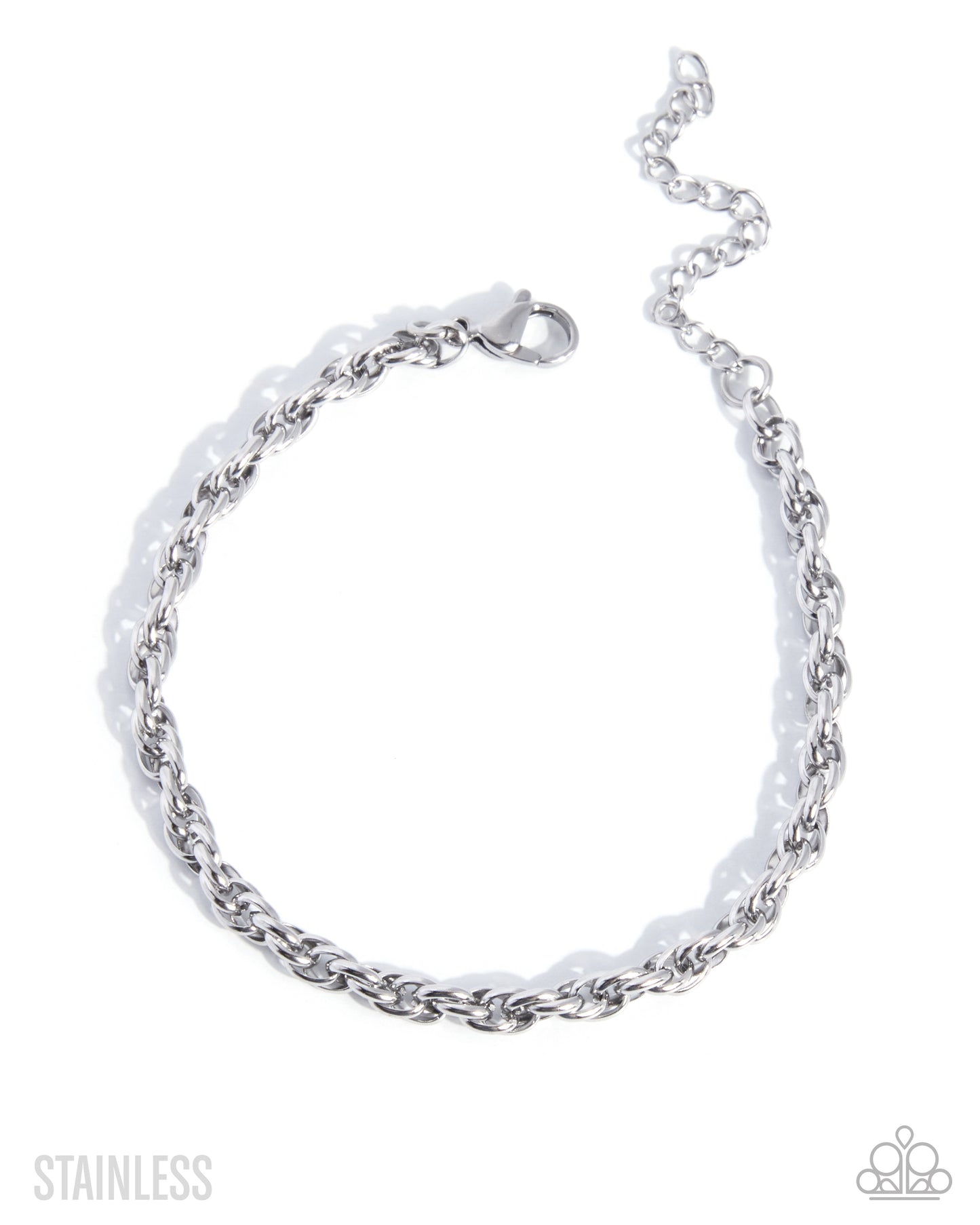 A silver stainless steel chain bracelet with a lobster clasp and extender chain, displayed on a clean white background with brand watermarks.