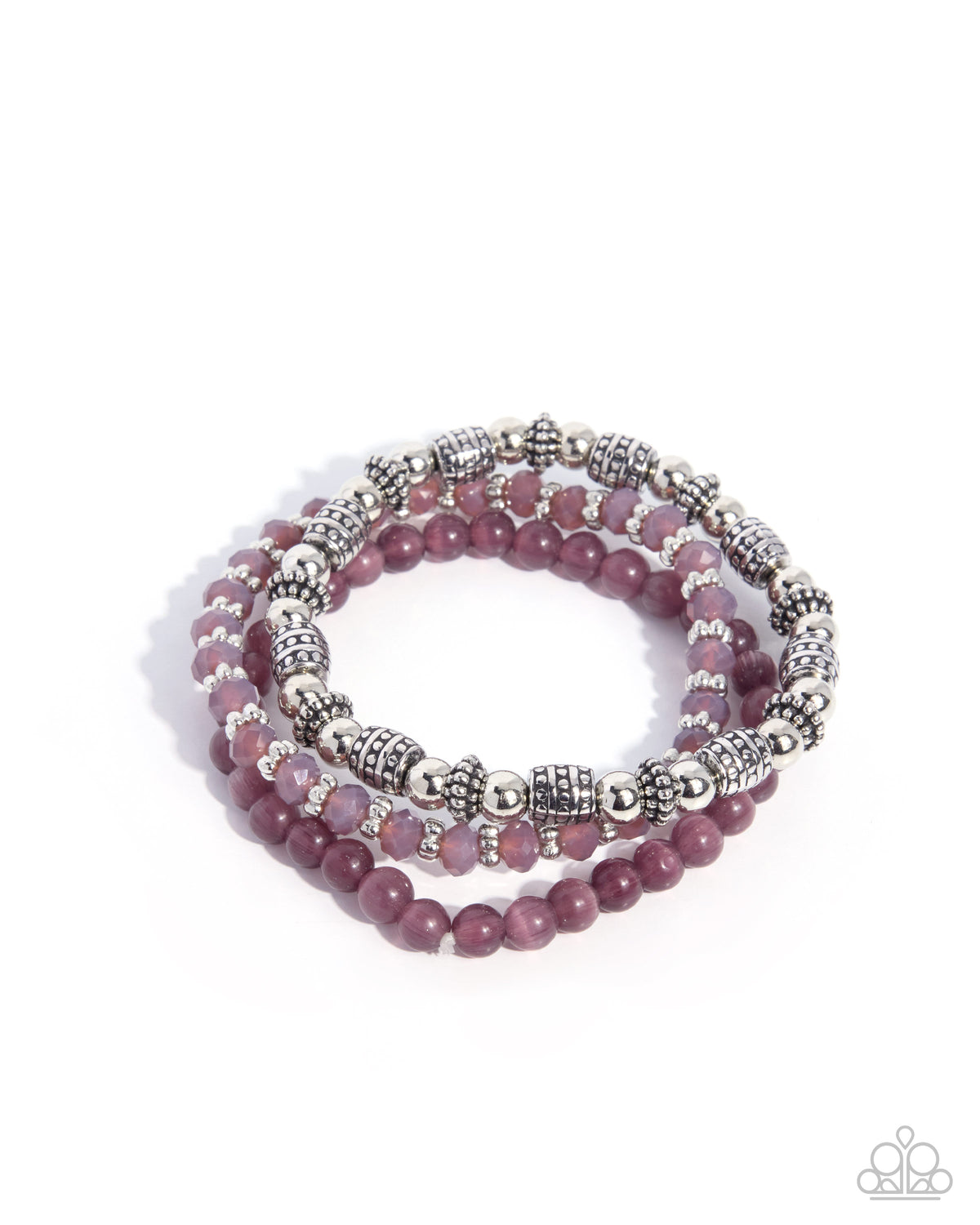 Endearing Expedition purple three-piece bracelet set with silver beads