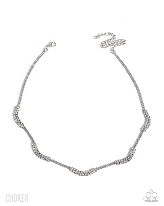 Rounded Refinement silver choker necklace with white rhinestones and layered ball chains from Jewelry by Bretta