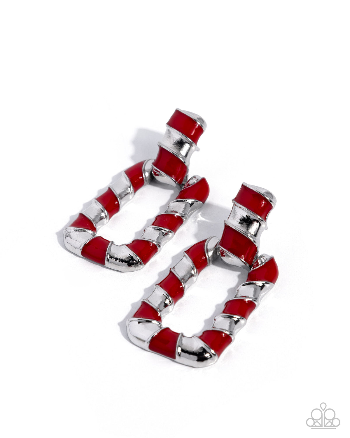 Candy Cane Chic Red Striped Silver Post Earrings by Paparazzi Accessories