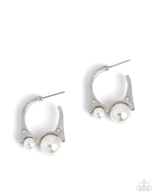 Perpetual Pearls White Pearl Silver Hoop Earrings | Jewelry by Bretta — photo 2