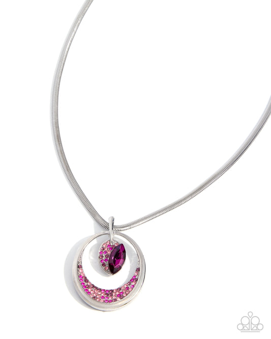 Suspended Stardust Pink Rhinestone Silver Pendant Necklace | Jewelry by Bretta — photo 2