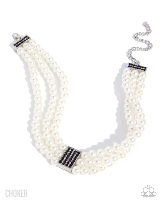 Pearly Permanence Black Rhinestone Pearl Choker Necklace