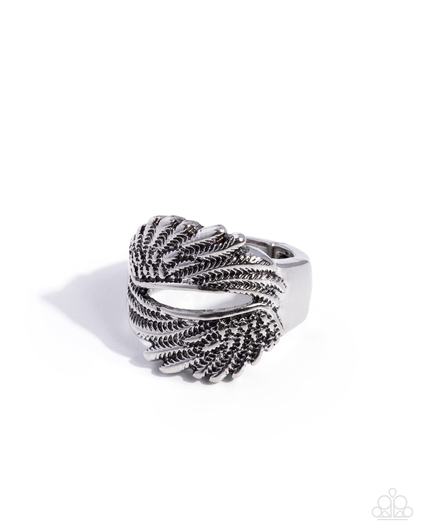 Feathered Friend silver feather statement stretch ring