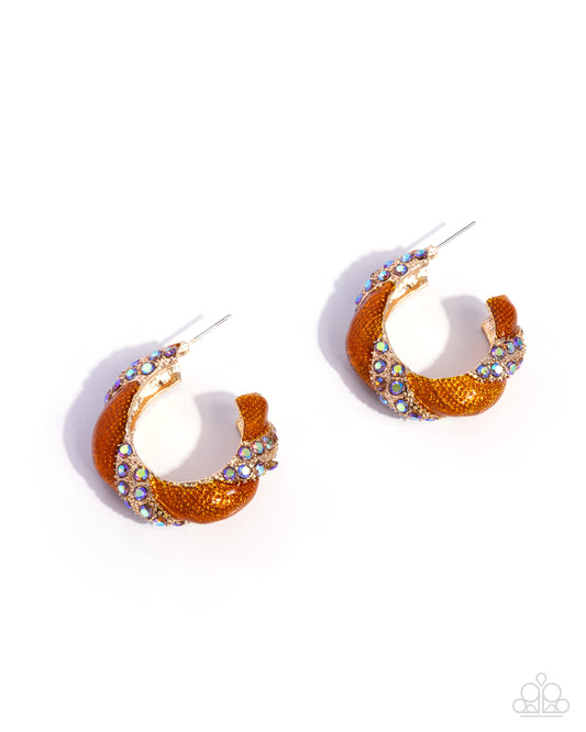 Paparazzi Appreciative Aesthetic orange textured gold hoop earrings | Jewelry by Bretta