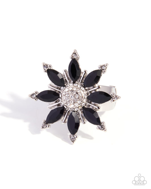Visceral Whimsy Black Floral Stretch Ring by Paparazzi Accessories