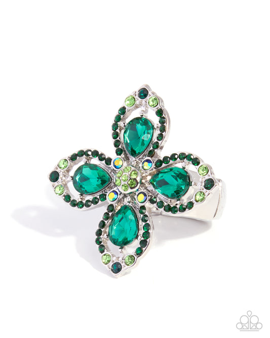 Paparazzi Whimsical Honor green floral silver stretch ring | Jewelry by Bretta