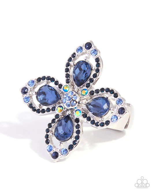 Whimsical Honor blue flower rhinestone ring by Jewelry by Bretta