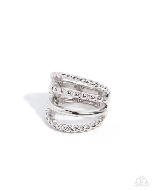 Layered Leisure Silver Textured Stretch Ring by Paparazzi Accessories at Jewelry by Bretta