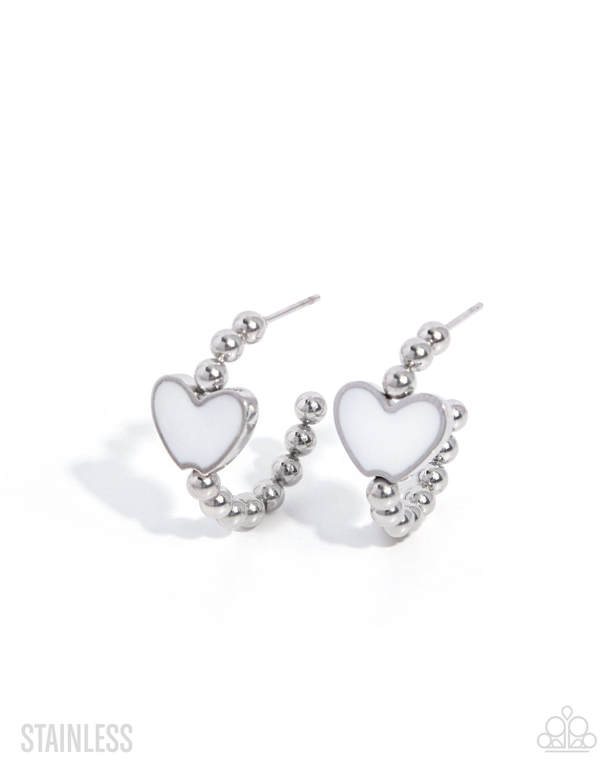 Heartfelt Hierarchy White Heart Hoop Earrings - Paparazzi Accessories at Jewelry by Bretta
