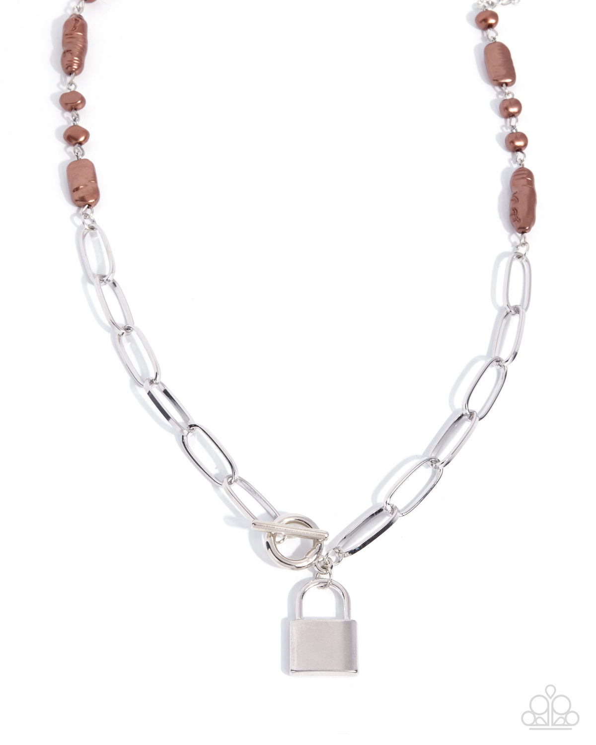 Locked Liege Brown Pearl Padlock Necklace - Paparazzi Accessories at Jewelry by Bretta