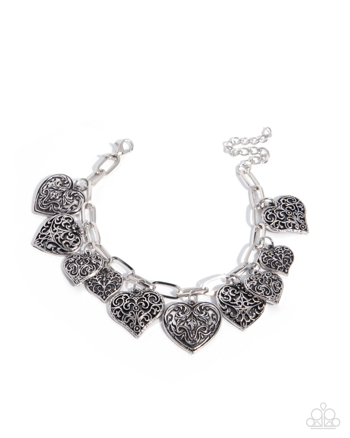 Paparazzi Filigree Feeling silver filigree heart charm bracelet, product image | Jewelry by Bretta