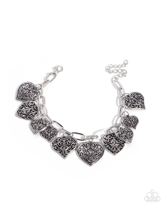 Paparazzi Filigree Feeling silver filigree heart charm bracelet, product image | Jewelry by Bretta