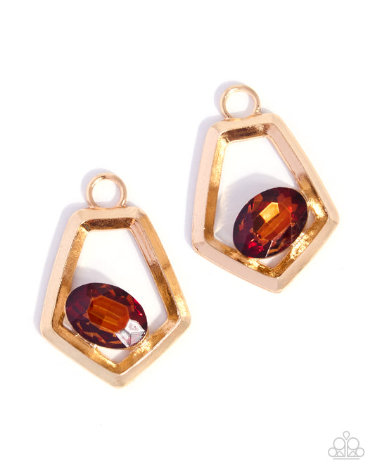 Pointed Premise brown topaz gem earring charms in gold geometric frames