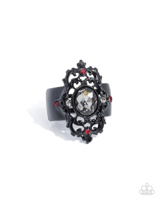 Regency Report red rhinestone gunmetal ring from Jewelry by Bretta