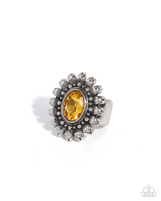 Sunflower Sonnet yellow sunflower ring by Paparazzi Accessories at Jewelry by Bretta - view 1