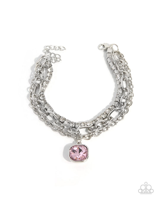 Paparazzi Poised Production Pink gemstone layered silver chain bracelet | Jewelry by Bretta, photo 2
