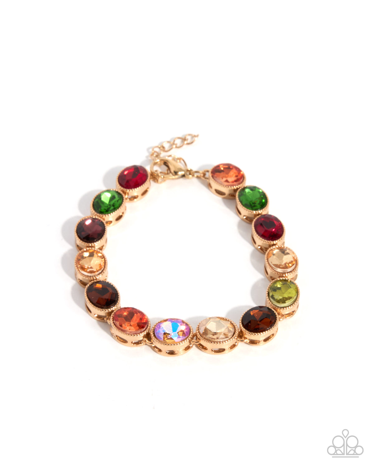 Paparazzi Appreciative Aptitude Multicolor faceted gem gold-tone bracelet | Jewelry by Bretta, photo 2