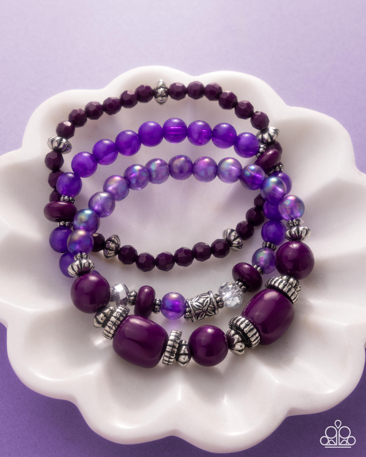 Sunset Soundtrack Purple Beaded Stretch Bracelet Trio by Paparazzi Accessories