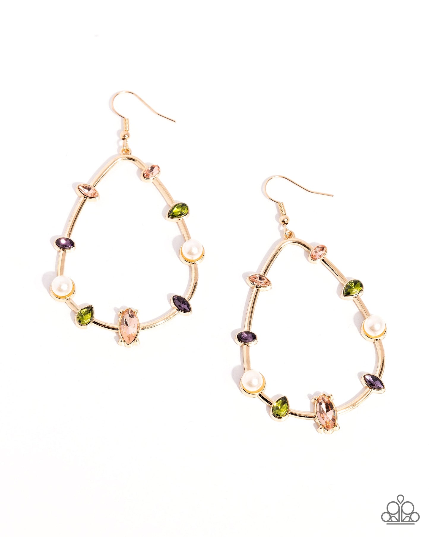 Dazzling Diversity gold multicolor gem and pearl earrings worn
