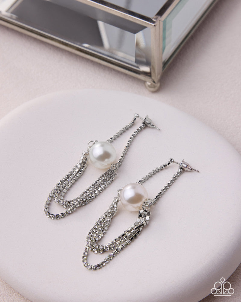 Dainty Direction white rhinestone and pearl double-sided post earrings | Jewelry by Bretta