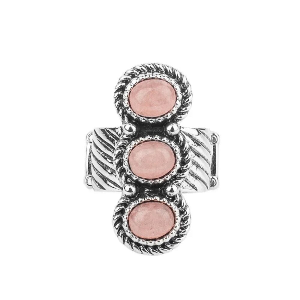 Peaceful Paradise Pink ring alternate view showing three asymmetrical stones