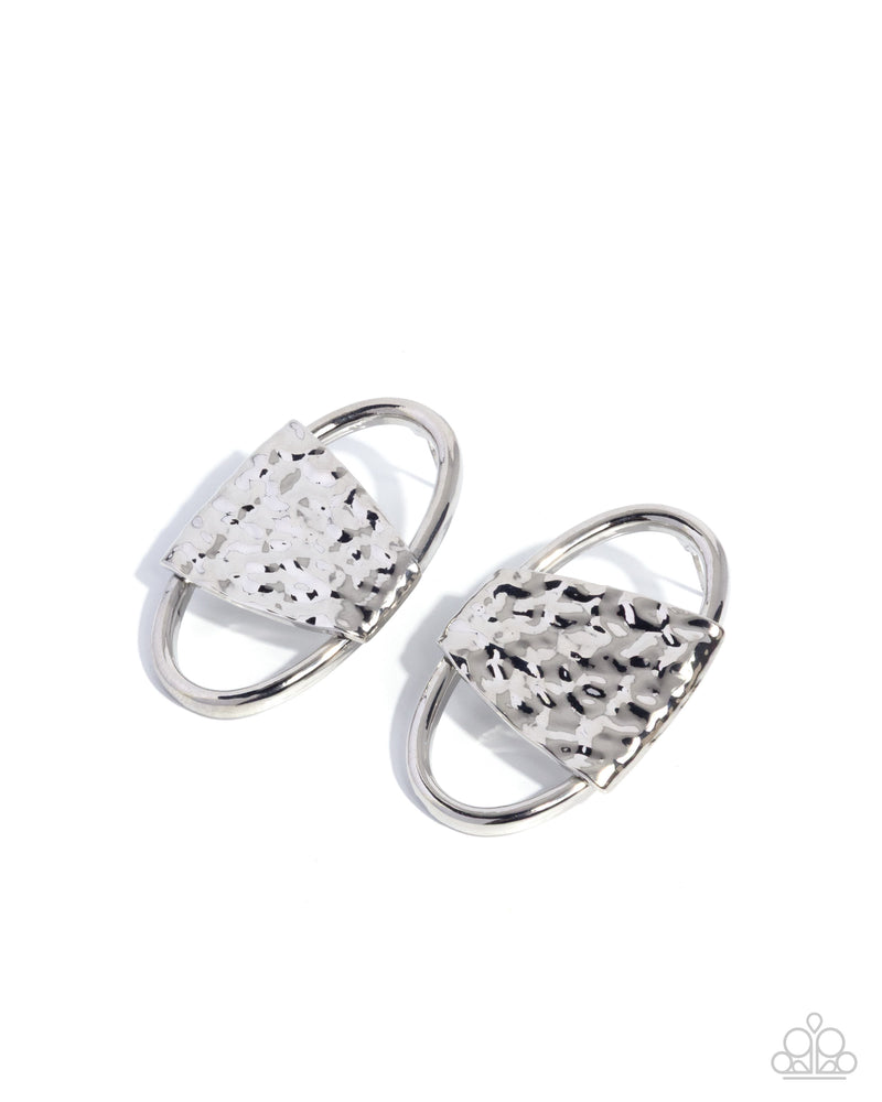 Oval Attitude Silver Paparazzi hammered oval post earrings product card