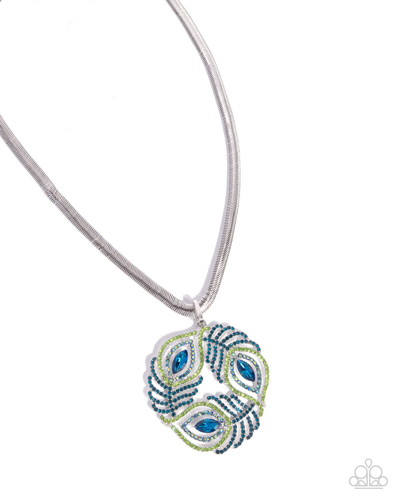 Peacock Patchwork multi blue and green rhinestone necklace