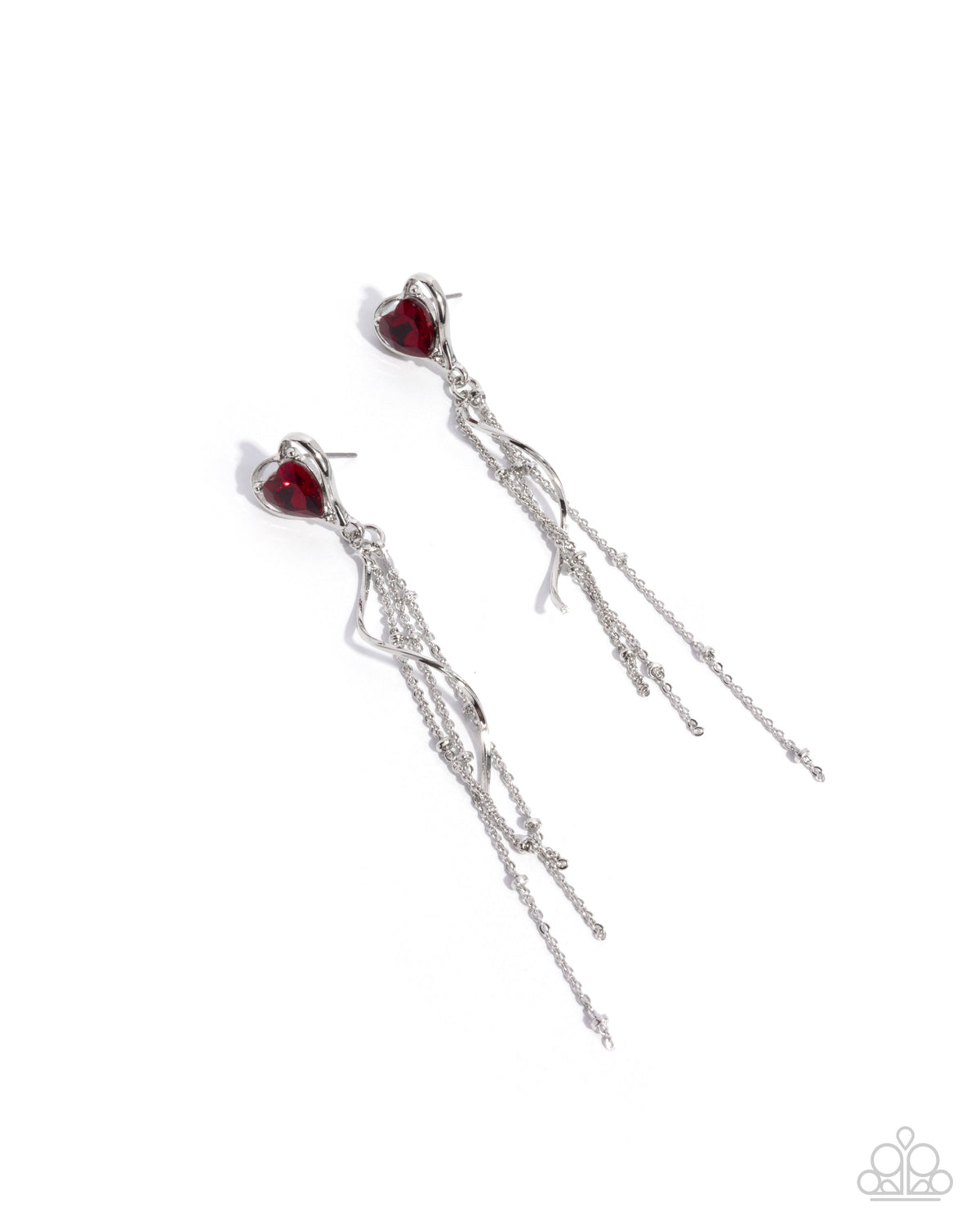 Simply Smitten red heart gem and silver fringe post earrings | Jewelry by Bretta