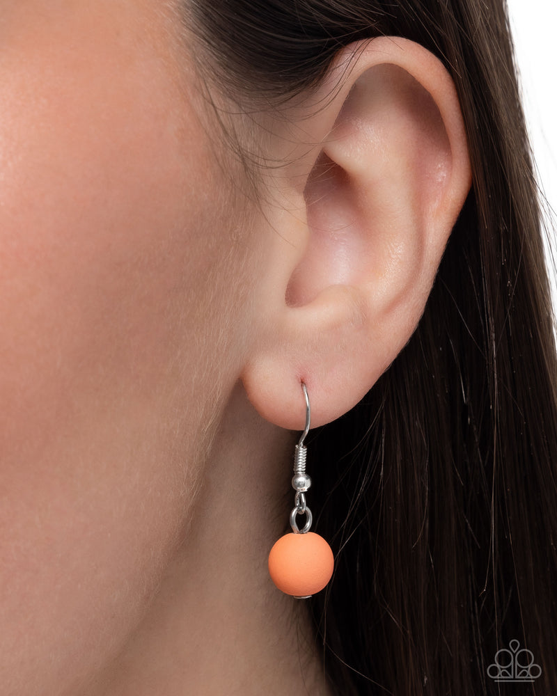 Matching orange bead earrings included with Suddenly Slanted necklace
