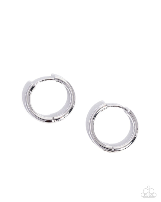 Swooning Sheen silver Paparazzi hinge hoop earrings